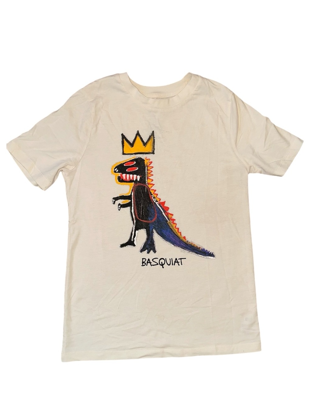 Kids' Cream Graphic T-Shirt with Crown Dino